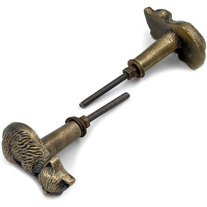 Antique Brass Cat Cabinet Knob – Cast Iron Drawer Handle with Screw | Vintage Sleeping Cat Design Pull for Cupboards, Wardrobes & Furniture Restoration (1 Piece)