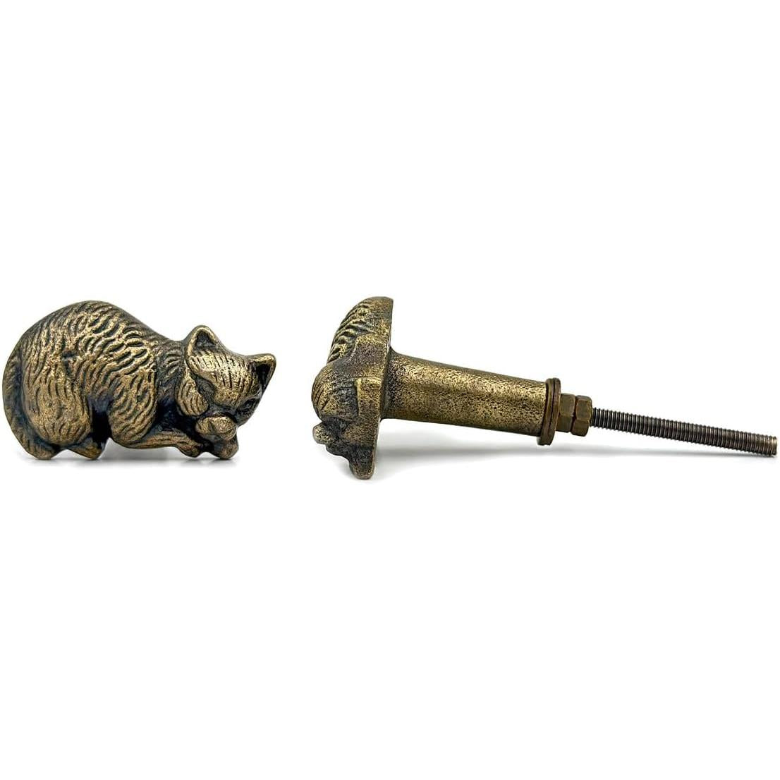 Antique Brass Cat Cabinet Knob – Cast Iron Drawer Handle with Screw | Vintage Sleeping Cat Design Pull for Cupboards, Wardrobes & Furniture Restoration (1 Piece)