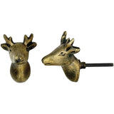 Antique Brass Deer Head Cabinet Knob – Vintage Animal Drawer Pull Handle | Handcrafted Brass Furniture Knob for Cupboard, Wardrobe & Dresser (1 Piece)