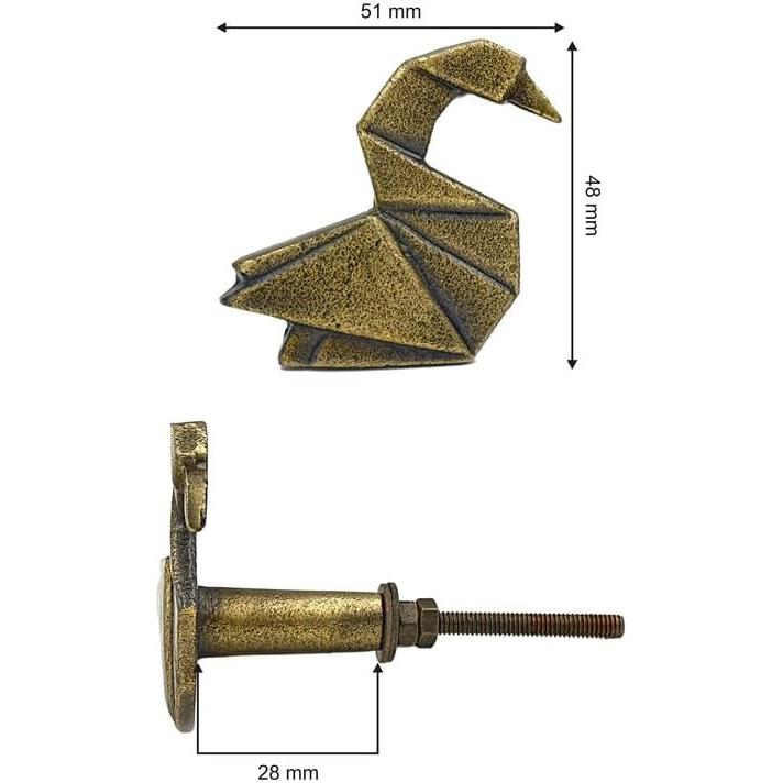 Antique Brass Swan Cabinet Knob – Cast Iron Drawer Pull with Screw | Origami Bird-Shaped Cupboard Handle for Furniture, Wardrobe & Kitchen Restoration (1 Piece)