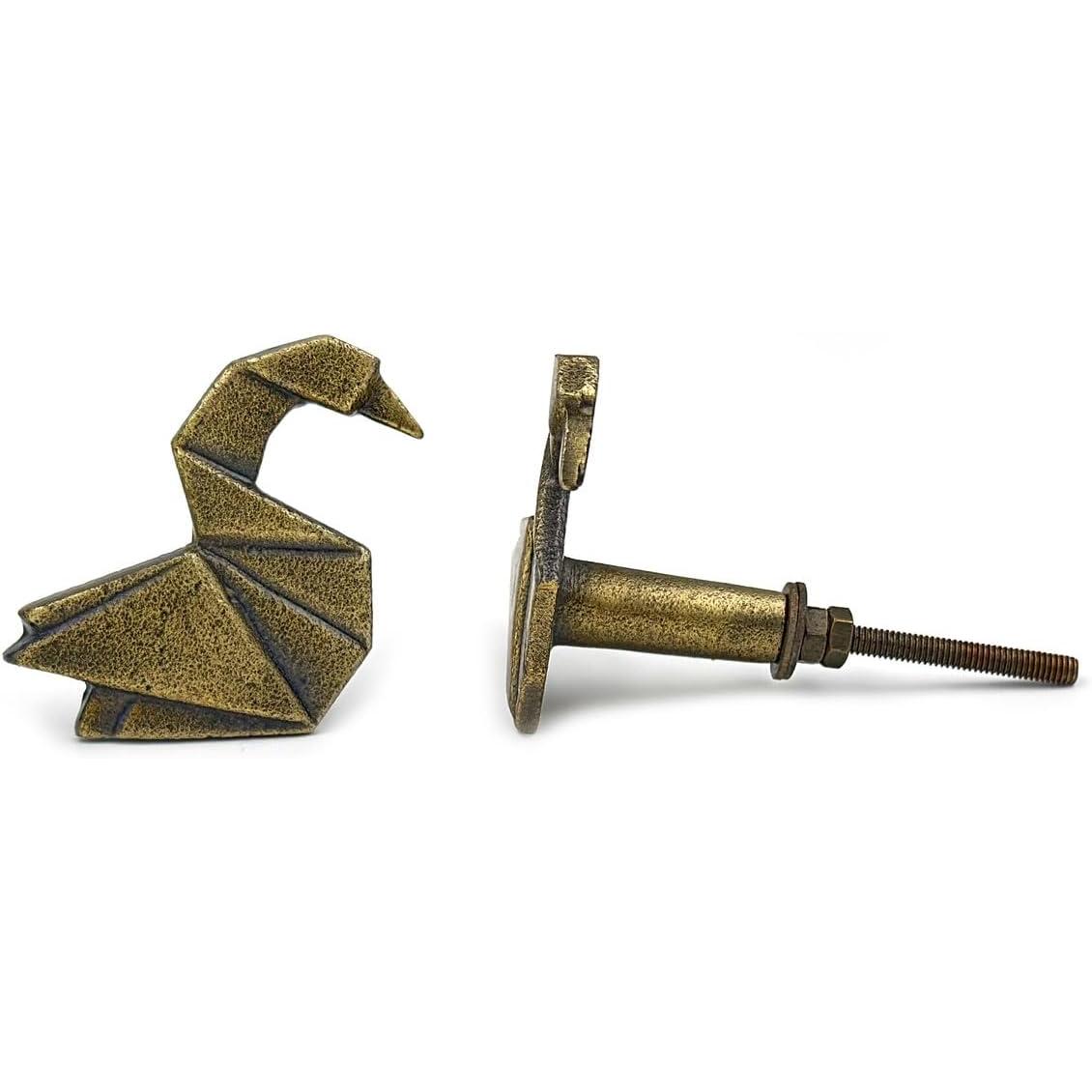 Antique Brass Swan Cabinet Knob – Cast Iron Drawer Pull with Screw | Origami Bird-Shaped Cupboard Handle for Furniture, Wardrobe & Kitchen Restoration (1 Piece)