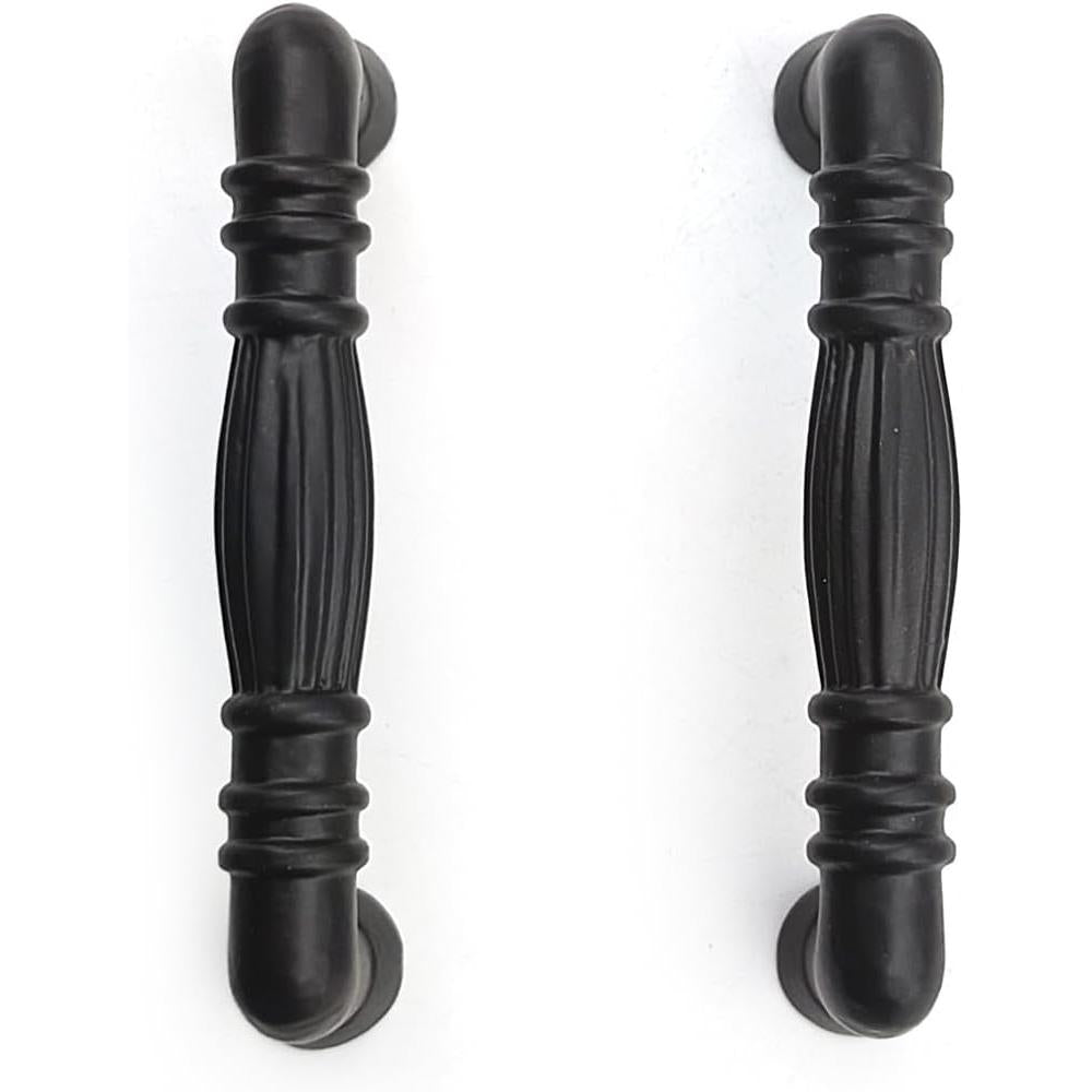 Black Powder Coated Door Pull Handle | Strong Cast Iron Cabinet, Cupboard & Drawer Handle | Decorative Rustic Hardware | Classic Design Handle | 114 mm Length x 40 mm Projection