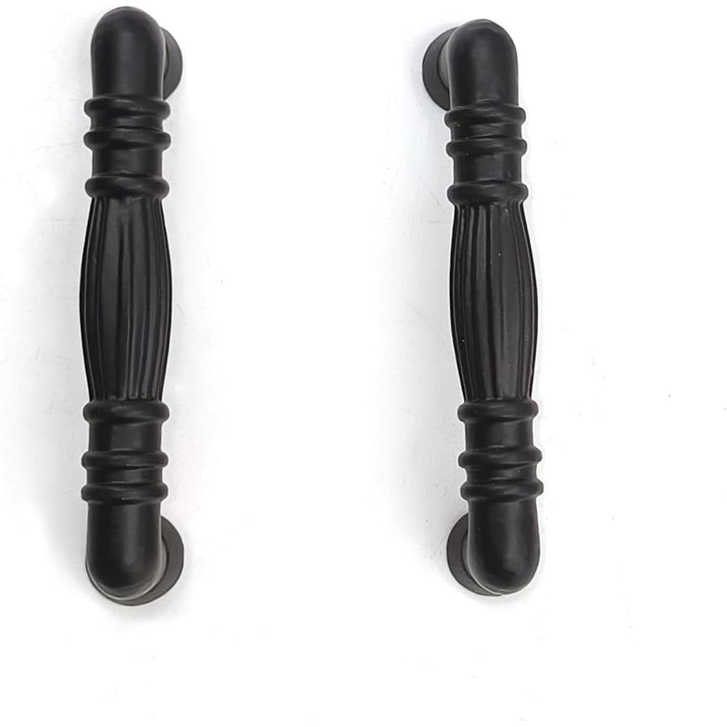 Black Powder Coated Door Pull Handle | Strong Cast Iron Cabinet, Cupboard & Drawer Handle | Decorative Rustic Hardware | Classic Design Handle | 114 mm Length x 40 mm Projection