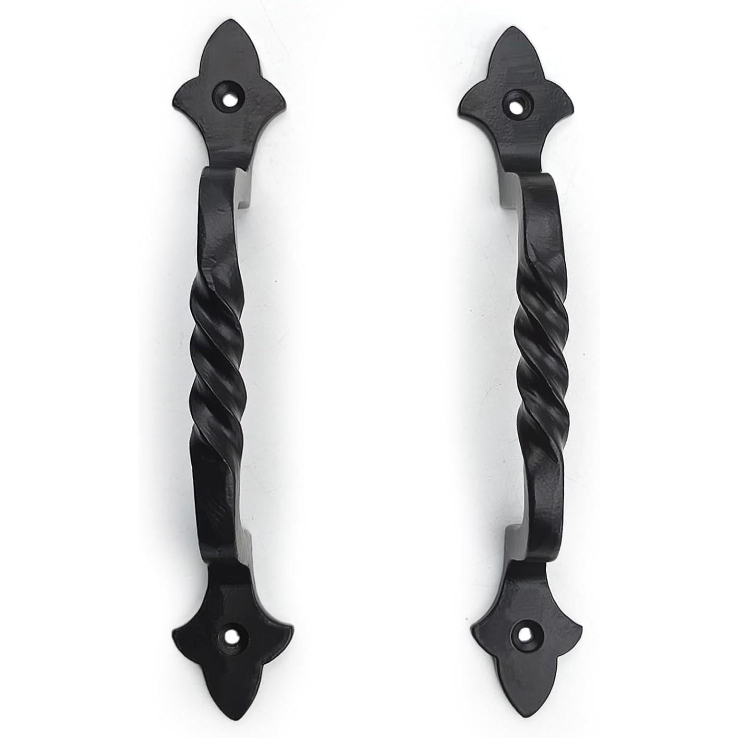 Black Powder Coated Twisted Door Pull Handle | Strong Cast Iron Construction | Rustic Cabinet, Cupboard & Gate Handle | Decorative Hardware | 190 mm Length x 32 mm Width