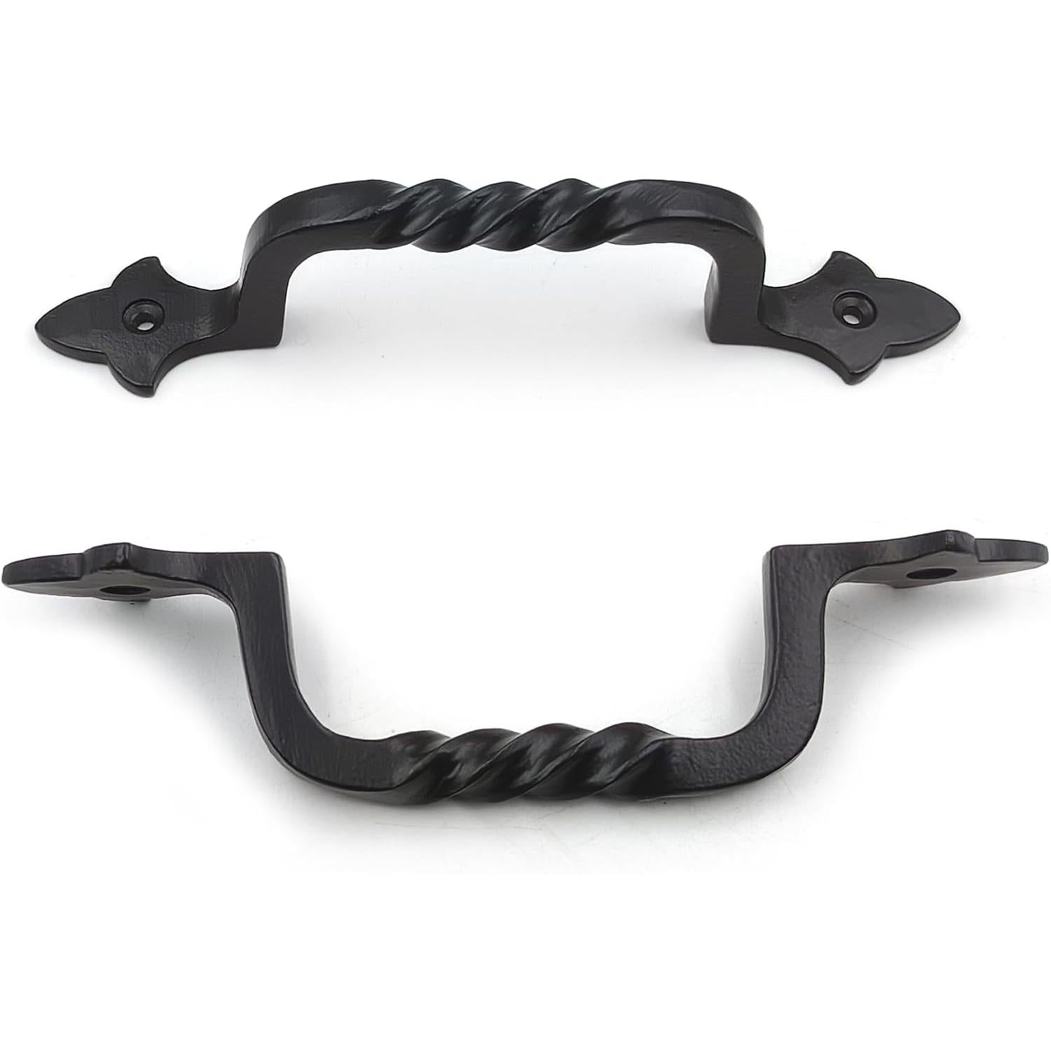 Black Powder Coated Twisted Door Pull Handle | Strong Cast Iron Construction | Rustic Cabinet, Cupboard & Gate Handle | Decorative Hardware | 190 mm Length x 32 mm Width