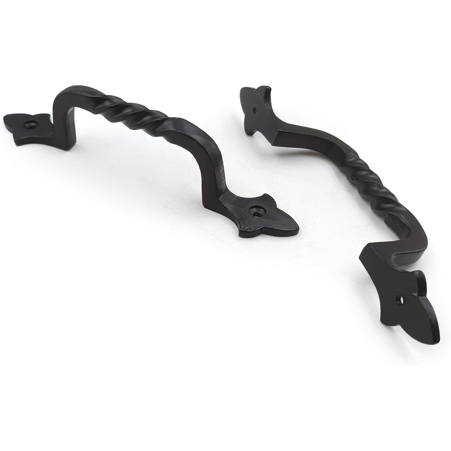 Black Powder Coated Twisted Door Pull Handle | Strong Cast Iron Construction | Rustic Cabinet, Cupboard & Gate Handle | Decorative Hardware | 190 mm Length x 32 mm Width