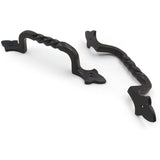 Black Powder Coated Twisted Door Pull Handle | Strong Cast Iron Construction | Rustic Cabinet, Cupboard & Gate Handle | Decorative Hardware | 190 mm Length x 32 mm Width