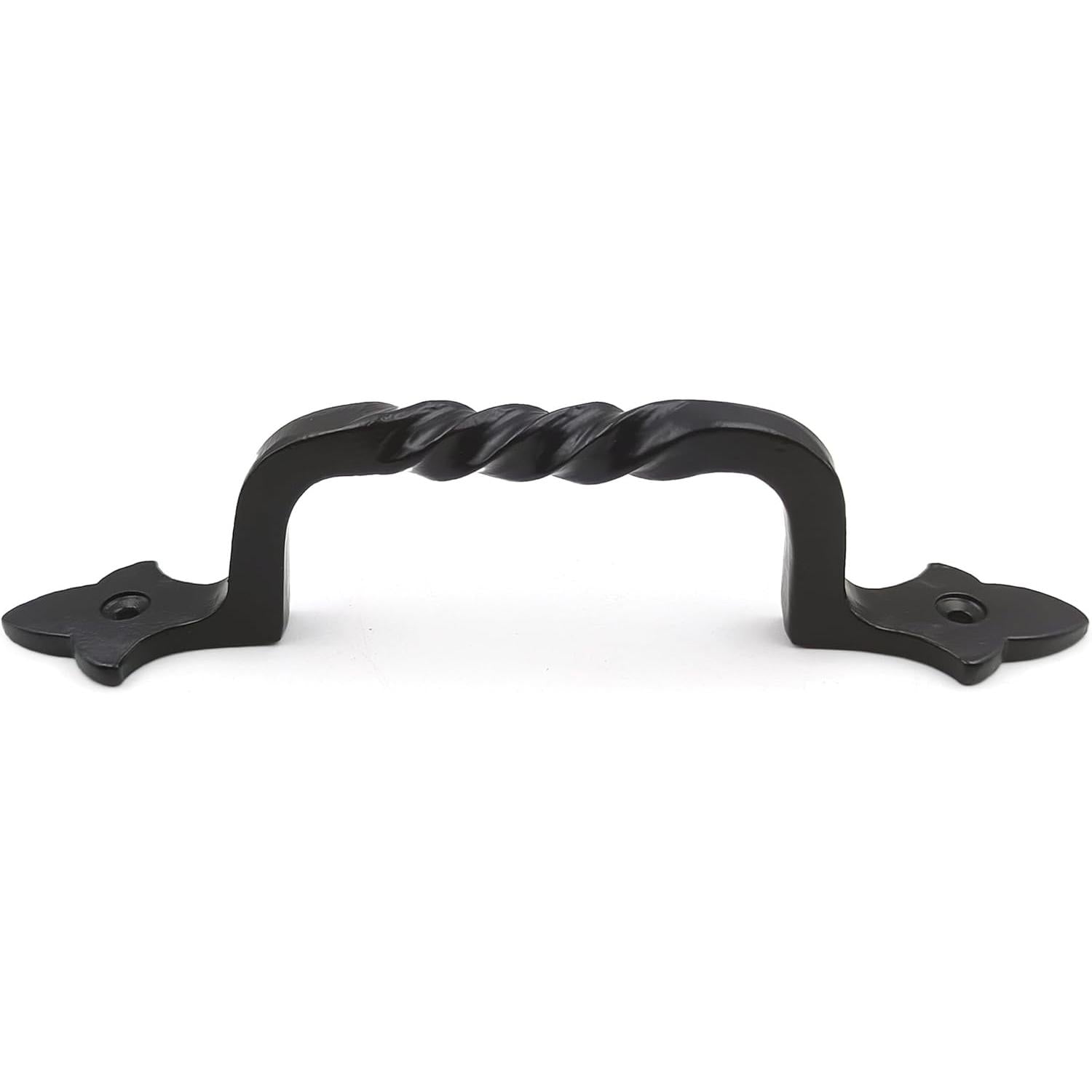 Black Powder Coated Twisted Door Pull Handle | Strong Cast Iron Construction | Rustic Cabinet, Cupboard & Gate Handle | Decorative Hardware | 190 mm Length x 32 mm Width