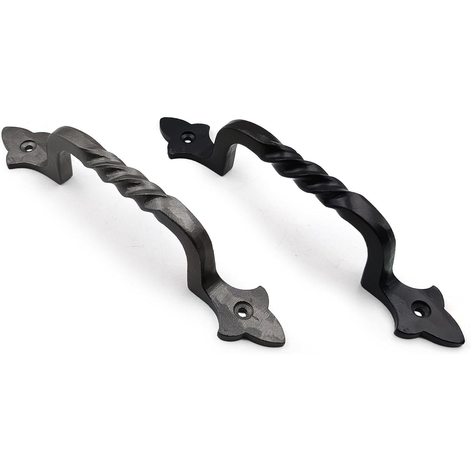 Black Powder Coated Twisted Door Pull Handle | Strong Cast Iron Construction | Rustic Cabinet, Cupboard & Gate Handle | Decorative Hardware | 190 mm Length x 32 mm Width