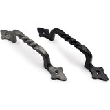 Black Powder Coated Twisted Door Pull Handle | Strong Cast Iron Construction | Rustic Cabinet, Cupboard & Gate Handle | Decorative Hardware | 190 mm Length x 32 mm Width