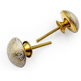 Brass Cabinet Knob | Ceramic Finish Round Drawer Pull Handle with Intricate Floral Design | Decorative Knob for Dressers Wardrobes | 38x38 mm Face | 27 mm Depth | 19.5 mm Height