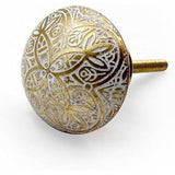 Brass Cabinet Knob | Ceramic Finish Round Drawer Pull Handle with Intricate Floral Design | Decorative Knob for Dressers Wardrobes | 38x38 mm Face | 27 mm Depth | 19.5 mm Height