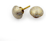 Brass Cabinet Knob | Ceramic Finish Round Drawer Pull Handle with Intricate Floral Design | Decorative Knob for Dressers Wardrobes | 38x38 mm Face | 27 mm Depth | 19.5 mm Height