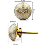 Brass Cabinet Knob | Ceramic Finish Round Drawer Pull Handle with Intricate Floral Design | Decorative Knob for Dressers Wardrobes | 38x38 mm Face | 27 mm Depth | 19.5 mm Height