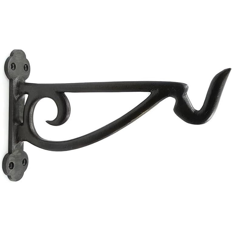 Cast Iron Plant Hanger Bracket | Decorative Antique Iron Hook for Hanging Baskets, Lanterns & Bird Feeders Black Vintage Style Heavy Duty 233mm Length x 140mm Height 52mm Depth