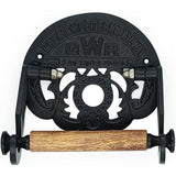 Cast Iron Toilet Paper Holder with Wooden Roller | Vintage Antique Iron GWR Railway Design | Wall Mounted Bathroom Tissue Holder | 162mm Wide x 150mm Height x 23mm Roller Diameter