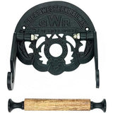Cast Iron Toilet Paper Holder with Wooden Roller | Vintage Antique Iron GWR Railway Design | Wall Mounted Bathroom Tissue Holder | 162mm Wide x 150mm Height x 23mm Roller Diameter