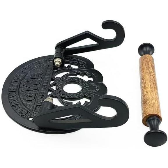 Cast Iron Toilet Paper Holder with Wooden Roller | Vintage Antique Iron GWR Railway Design | Wall Mounted Bathroom Tissue Holder | 162mm Wide x 150mm Height x 23mm Roller Diameter