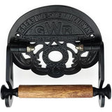 Cast Iron Toilet Paper Holder with Wooden Roller | Vintage Antique Iron GWR Railway Design | Wall Mounted Bathroom Tissue Holder | 162mm Wide x 150mm Height x 23mm Roller Diameter