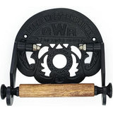Cast Iron Toilet Paper Holder with Wooden Roller | Vintage Black Powder Coated GWR Railway Design | Bathroom Tissue Holder | 162mm Wide x 150mm Height x 23mm Roller Diameter