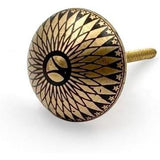 Decorative Brass Knob with Ceramic Finish | Round Floral Engraved Design Drawer | Cabinet Cupboard Handle Knobs | 38 mm Diameter x 27 mm Depth | Single Piece Furniture Hardware