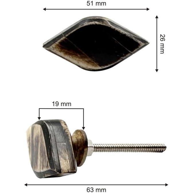 Decorative Cabinet Knob – Bone Unique Diamond Shape Drawer Pull Handle with Ceramic Finish | Furniture Knob for Cabinets Dressers Drawers Cupboards (51mm x 26mm x 19mm x 63mm)