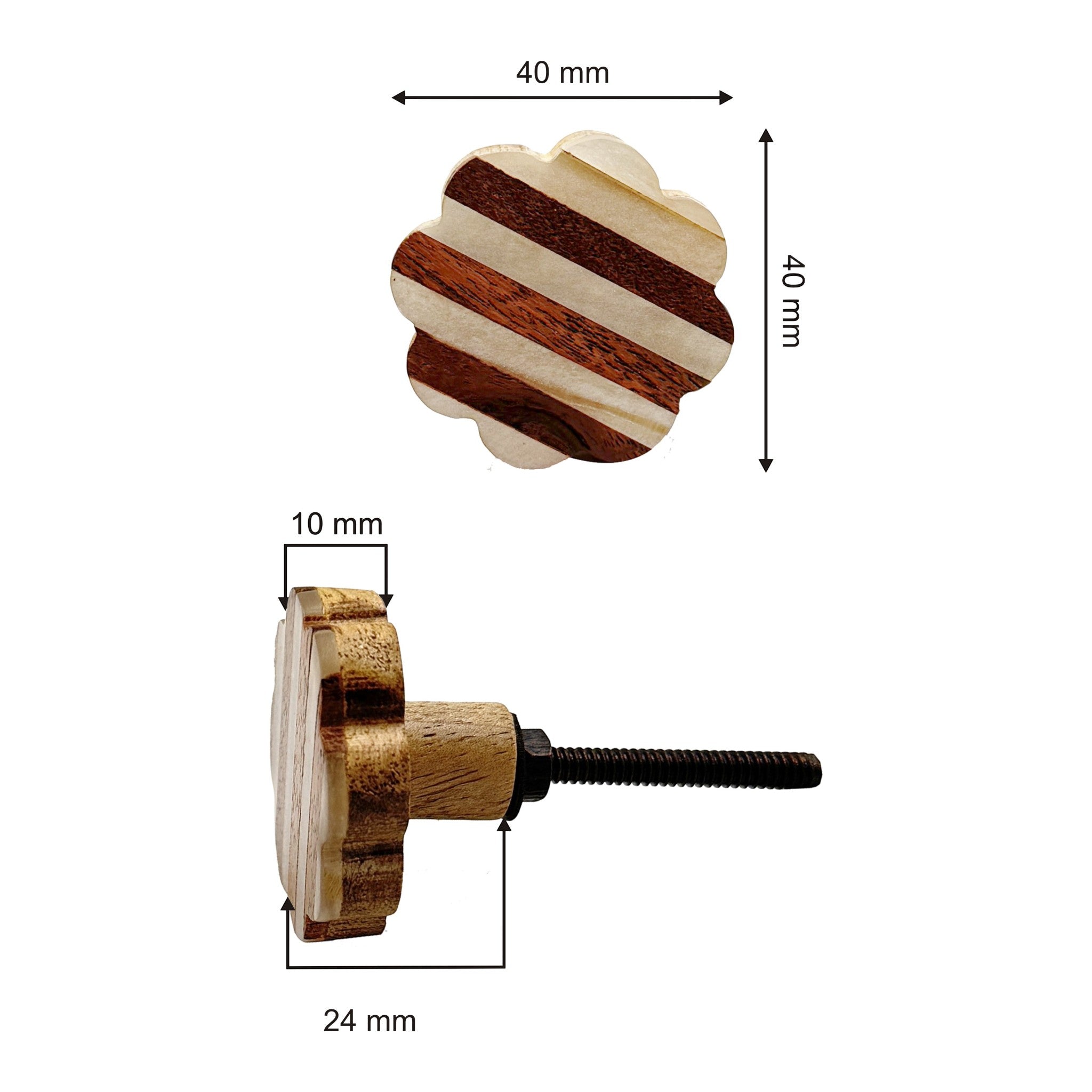 Decorative Cabinet Knob – Flower Shape Striped Wood & Resin Drawer Handle | Round Ceramic Finish Furniture Knob for Cabinets Dressers Drawers Cupboards Wardrobes (40mm x 24mm)