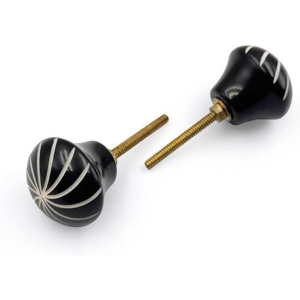 Decorative Cabinet Knob – Resin Round Black Swirl Drawer Handle with Ceramic Finish | Furniture Knob for Cabinets Dressers & Cupboards (37mm x 32mm x 78mm)