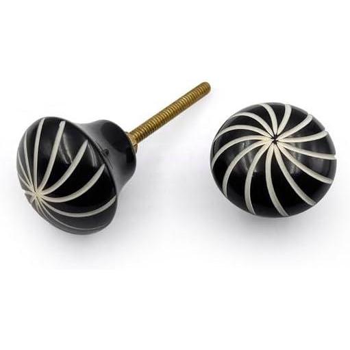 Decorative Cabinet Knob – Resin Round Black Swirl Drawer Handle with Ceramic Finish | Furniture Knob for Cabinets Dressers & Cupboards (37mm x 32mm x 78mm)