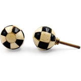 Decorative Cabinet Knob – Round Checkered Ball Design Wood Resin or Bone Drawer Handle with Ceramic Finish | Furniture Knob for Dressers Drawers Cupboards (38mm x 36.5mm x 75mm)