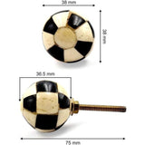 Decorative Cabinet Knob – Round Checkered Ball Design Wood Resin or Bone Drawer Handle with Ceramic Finish | Furniture Knob for Dressers Drawers Cupboards (38mm x 36.5mm x 75mm)