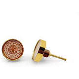 Decorative Cabinet Knob – Round Mandala Pattern Wood & Brass Drawer Pull Handle with Ceramic Finish and Golden Rim | Furniture Knob for Dressers Drawers Cupboards (46mm x 25mm)