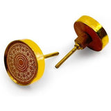 Decorative Cabinet Knob – Round Mandala Pattern Wood & Brass Drawer Pull Handle with Ceramic Finish and Golden Rim | Furniture Knob for Dressers Drawers Cupboards (46mm x 25mm)