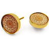 Decorative Cabinet Knob – Round Mandala Pattern Wood & Brass Drawer Pull Handle with Ceramic Finish and Golden Rim | Furniture Knob for Dressers Drawers Cupboards (46mm x 25mm)