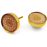 Decorative Cabinet Knob – Round Mandala Pattern Wood & Brass Drawer Pull Handle with Ceramic Finish and Golden Rim | Furniture Knob for Dressers Drawers Cupboards (46mm x 25mm)