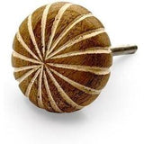 Decorative Cabinet Knob – Wood Round Hand-Carved Striped Drawer Pull Handle with Ceramic Finish | Furniture Knob for Cabinets Wardrobes Drawers Cupboards (42mm x 22mm x 76.5mm)