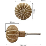 Decorative Cabinet Knob – Wood Round Hand-Carved Striped Drawer Pull Handle with Ceramic Finish | Furniture Knob for Cabinets Wardrobes Drawers Cupboards (42mm x 22mm x 76.5mm)