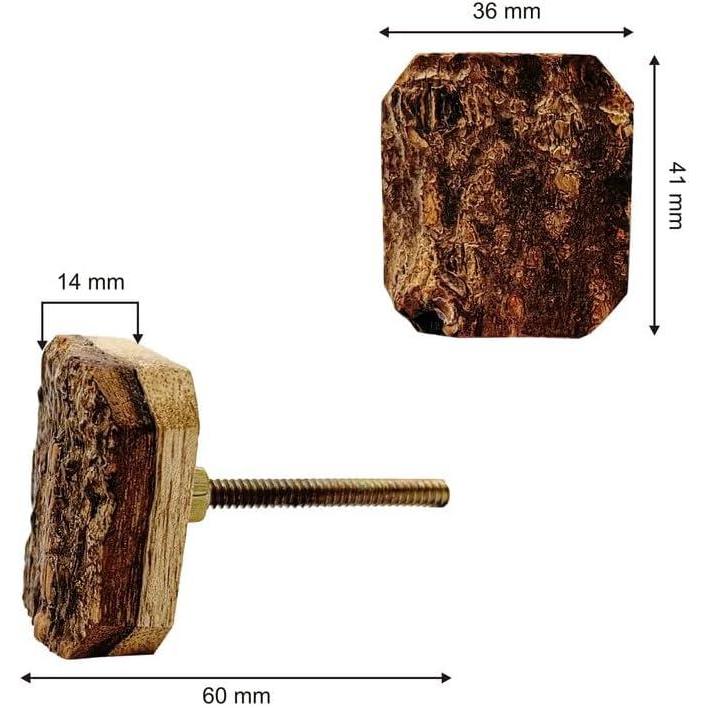 Decorative Cabinet Knob – Wood Square Rustic Drawer Pull Handle with Ceramic Finish | Furniture Knob for Cabinets Cupboards Dressers & Drawers (36mm x 41mm x 14mm x 60mm)