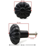 Decorative Cast Iron Knob Black Powder Coated | Sunflower Design Cabinet Handle Detailed Border for Drawers, Cupboards, Kitchen Cabinets, (36mm x 37mm 55mm)