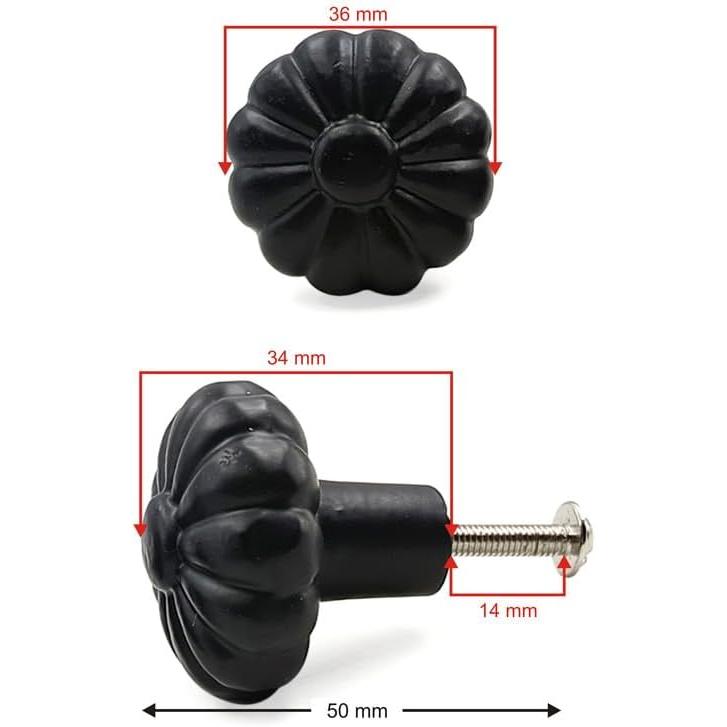Decorative Cast Iron Knob Black Powder Coated | Sunflower Design Cabinet Handle Detailed Border for Drawers, Cupboards, Kitchen Cabinets, (36mm x 37mm 55mm)