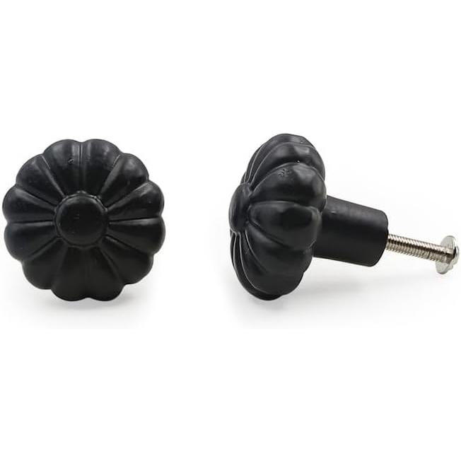 Decorative Cast Iron Knob Black Powder Coated | Sunflower Design Cabinet Handle Detailed Border for Drawers, Cupboards, Kitchen Cabinets, (36mm x 37mm 55mm)