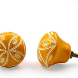 Decorative Resin Cabinet Knob | Ceramic Finish Round Drawer Handle for Kitchen Cabinets Dressers Wardrobes | Yellow Handcrafted Knob | 37x37 mm Face | 32 mm Depth | 78 mm Length