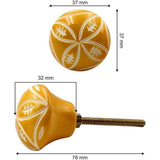 Decorative Resin Cabinet Knob | Ceramic Finish Round Drawer Handle for Kitchen Cabinets Dressers Wardrobes | Yellow Handcrafted Knob | 37x37 mm Face | 32 mm Depth | 78 mm Length