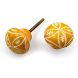 Decorative Resin Cabinet Knob | Ceramic Finish Round Drawer Handle for Kitchen Cabinets Dressers Wardrobes | Yellow Handcrafted Knob | 37x37 mm Face | 32 mm Depth | 78 mm Length