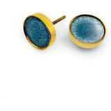 Decorative Round Cabinet Knob | Resin & Brass Material Drawer Handle | 46mm Diameter Knob with Ceramic Finish for Cupboards, Dressers & Furniture | Blue Textured Modern Design