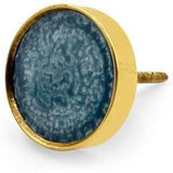 Decorative Round Cabinet Knob | Resin & Brass Material Drawer Handle | 46mm Diameter Knob with Ceramic Finish for Cupboards, Dressers & Furniture | Blue Textured Modern Design