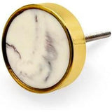 Decorative Round Cabinet Knob | Resin & Brass Material Drawer Handle | Golden Edge with Ceramic Finish | 41mm Diameter, 12mm Front Thickness, 68mm Length | Cupboards, Dressers