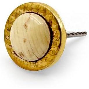 Decorative Round Cabinet Knob | Resin, Wood & Brass Material Drawer Handle | 40mm Diameter, 34mm Depth, 8mm Front Thickness | Golden Edge with Ceramic Finish for Cupboards