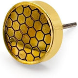 Decorative Round Cabinet Knob | Wood & Brass Material Drawer Handle | 41mm Diameter, 12mm Depth, 68mm Total Length | Honeycomb Pattern with Ceramic Finish Gold Tone for Cupboards