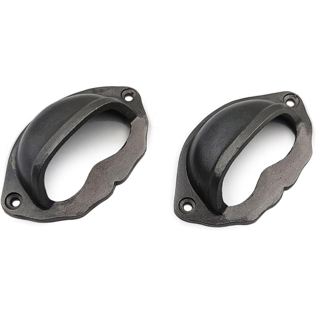 Domed Cup Handle Strong Cast Iron Material | Drawer Pull Antique Iron Finish | Vintage Cabinet & Cupboard Hardware | 81 mm Length x 51 mm Height x 69.5 mm Hole-to-Hole Distance